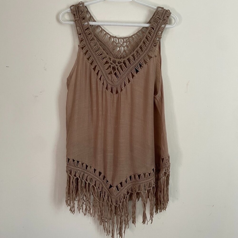Taupe Crochet Fringe Tank Top